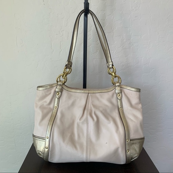 Coach Handbags - Coach Large Cream Shoulder Satchel Leather Bag